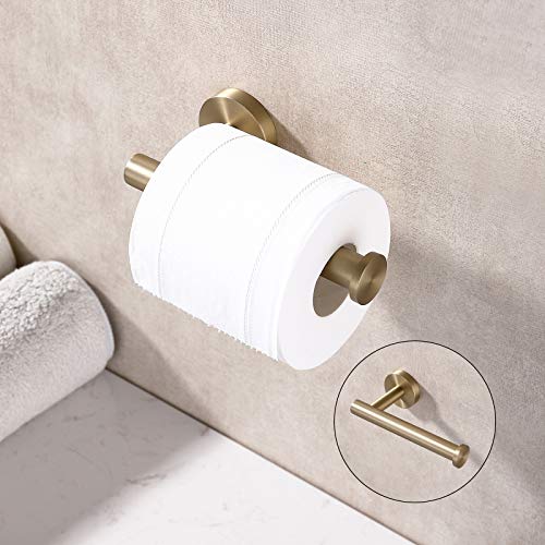 TASTOS Brushed Gold Toilet Paper Holder SUS304 Stainless Steel, Modern Round Tissue Roll Holders Wall Mount, Toilet Paper Roll Dispenser Bathroom 5 inch TP Holder for Kitchen Washroom - color: Brushed Gold