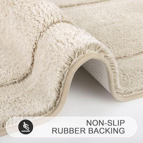 SHACOS Microfiber Bathroom Rugs Set of 3 with Toilet Lid Cover Non Slip | Washable Bath Mat Absorbent Bathroom Carpet 16"x24"+U Shape Toilet Rug 20"x24"+Toilet Lid Cover 19"x21", Light Beige - color: Light Beige, size: 16"x24"+U-Shape 20"x24"+Lid Cover 19
