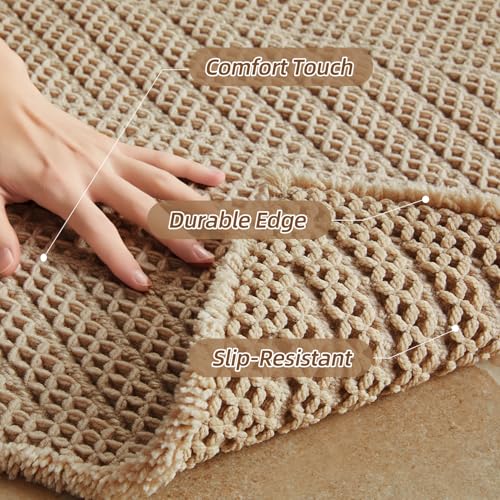 Sunfly Waffle Bath Mat, Boho Bath Rugs for Bathroom Floor Super Absorbent & Quick Dry, Non-Slip Washable Bath Mat with Tassels, Ultra Soft Farmhouse Bathroom Decor 24"*36" Beige - color: Beige, size: 2' x 3' (Rectangular)