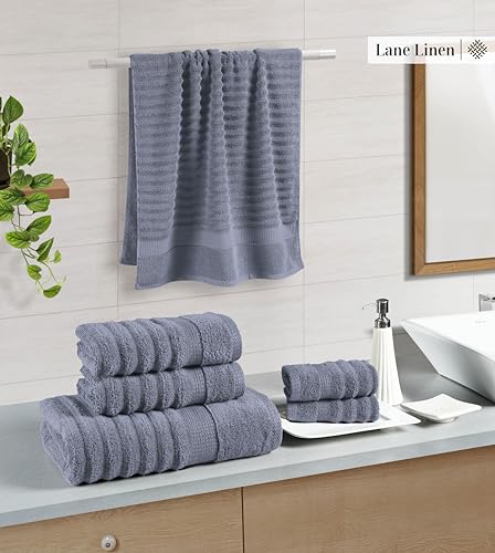LANE LINEN Towels for Bathroom - 6 Piece Value Set - 100% Mercerized Cotton, Super Soft & Quick Dry - 2 Bath, 2 Washcloths, 2 Hand Towels - Oeko TEX Certified, Tumble Dry Safe & Durable - Cool Grey - color: 01: Cool Grey, size: 6 Piece Towel Set