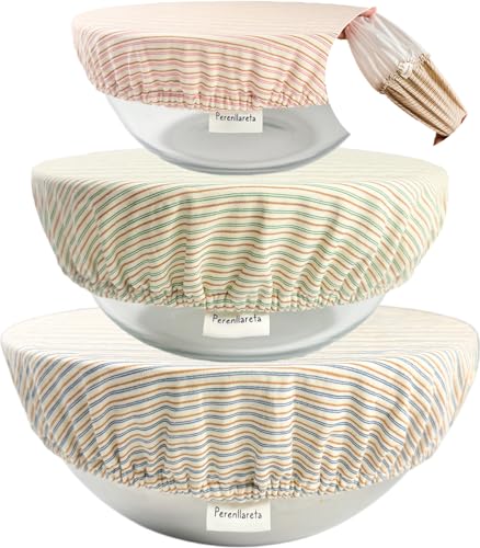 M L XL Dual-Layered Large Cotton Bowl Covers for Bread Sour Dough Rising, Waterproof TPU Liner, 9" 11" 13" Elastic Reusable Cloth Sourdough Shower Caps Lid for Proofing & Fermentation