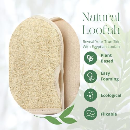 NileCart Exfoliating Gloves - Set of 2 Scrubbies for Body - Natural Exfoliating Body Scrubber Shower Gloves from Natural Loofah for Women & Men - Egyptian Loofah Sponge Shower Gloves Scrubbies