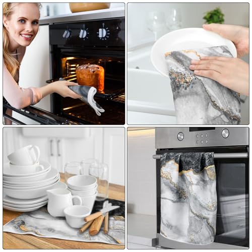 Boyiee Set of 6 Marble Kitchen Towels Gold Black Marble Tea Dish Towels 24 x 16 Inches Modern Absorbent Hand Washcloths Housewarming Gifts for Farmhouse Kitchen Bathroom Decorations - color: Marble