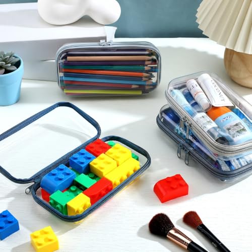Hoolerry 4 Pcs Hard Clear Zipper Case Makeup Bags Plastic Zipper Pouch Transparent Storage Box Containers for Cosmetics, Snacks, Building Blocks, Puzzles(Clear,7.5 x 3.9 x 2 in,Morandi) - color: Morandi, size: 7.5 x 3.9 x 2 in