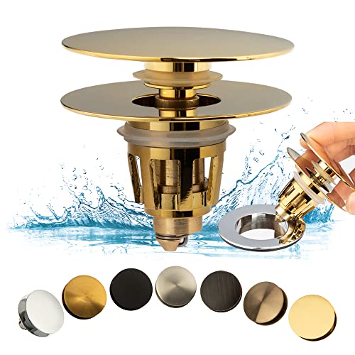 Artiwell Universal Bathroom Sink Drain Stopper, Fits Most Pop-Up Drains for Vessel Sink Lavatory Vanity, Sink Drain Strainer with Detachable Hair Catcher, Tested by Plumber in US (Polished Brass) - color: Polished Brass