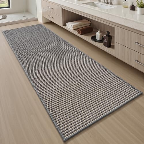 AMOAMI Unique Woven Bathroom Runner Rug, Super Absorbent Non Slip Bath Mats for Bathroom Textured Bathroom Mat Quick Dry Boho Rugs Runners for Hallyways Kitchen Bedroom Beside Tub, 2' x 6', Grey - color: Grey, size: 2' x 6'