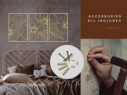 Vivegate Gold Minimalist Floral Single Line Metal Wall Art Decor - 18"X12" 3 Packs Gold Floral Abstract Minimalist Lines Wall signs for Hanging home wall decor - color: Gold