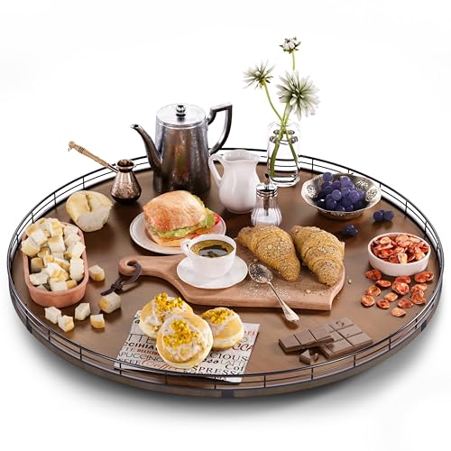 Farmhouse Oak 24" Lazy Susan Turntable Organizer for Cabinet, Round Wooden Lazy Susan Organization and Storage for Dining Table, Pantry, Kitchen, Countertop, Cupboard,Home Decor, Walnut - color: Walnut, size: 24 inches