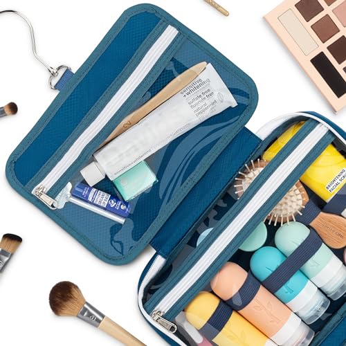 Eco Sun Hanging Travel Toiletry Bag — Designed in Hawaii — Water-Resistant Travel Organizer for Bathroom Accessories (Blue) - color: Blue