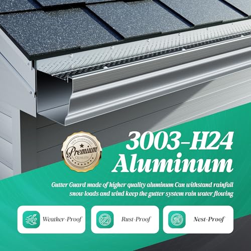 5 Inch Gutter Guards Aluminum | 25 PCS 100 ft DIY Rain Gutter Covers with 0.157 Inch Holes for Leaves Debris Clogs