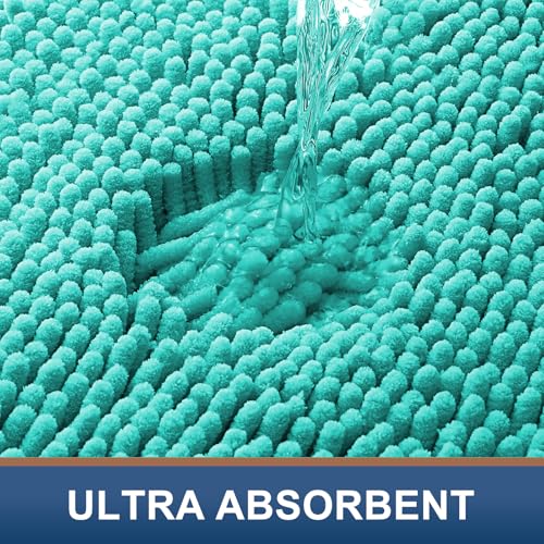 Smiry Luxury Chenille Toilet Rugs U-Shaped 20x20, Soft Absorbent Non-Slip Contour Bathroom Rugs for Toilet, Machine Washable Contoured Bath Mats, Turquoise - color: Turquoise, size: 20" X 20" Contour Rug