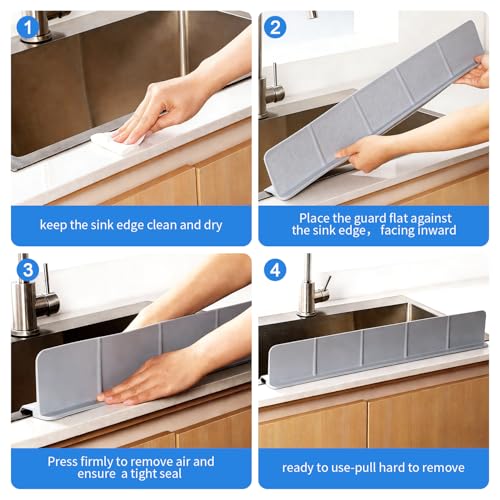 23" Silicone Kitchen Sink Splash Guard - Strong Suction Cup Design, Faucet & Countertop Protector for Bathroom & Sink Edge, Dishwasher Safe