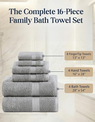 LANE LINEN 100% Cotton Turkish Towel Set for Bathroom - 16 Piece - Super Soft, Quick Dry & Highly Absorbent - 4 Bath, 8 Wash Cloths, 4 Hand Towels - Hotel Quality, Durable & Oeko-TEX Certified - Grey - color: 01: Space Grey