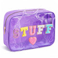 Clear Waterproof Stuff Makeup Bag, Large Capacity Travel Cosmetic Pouch | Transparent PVC Nylon Bag with Chenille Letters for Girls, Women, Beach & Travel - style: Large Size Stuff