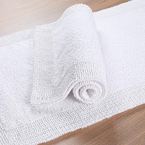 Bedding Craft Reversible White Cotton Bath Mat Rug – 17x24, Water Absorbent, Machine Washable Bathroom Rug Mat for Outside Bathtub - color: White, size: 1'5" x 2' (Rectangular)