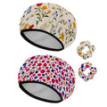 2 Packs Floral Pattern Shower Caps, Waterproof Reusable Bath Caps for Women, Large Shower Hat with Hair Ties Set for Long Thick Hair