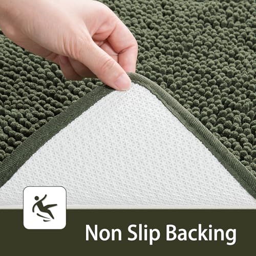 LOCHAS Bathroom Rugs Sets 2 Piece, Soft Non Slip Bath Mat Set, 20''x20'' U-Shaped Toilet Rug and 34''x21'' Olive Green Bath Rugs, Washable Absorbent Chenille Toilet Rug Set for Bathroom, Shower, Sink - color: Olive Green