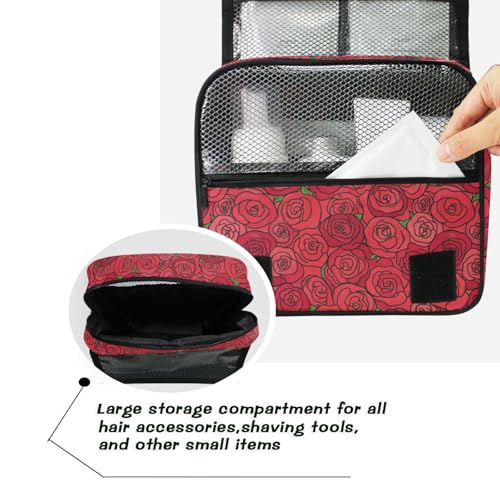 MNSRUU Hanging Toiletry Bag Romantic Red Rose Valentine Florals Makeup Bag Portable Travel bag for Toiletries Organizer Bags for Women Men, Travel-Essentials Bag - color: Flower 01