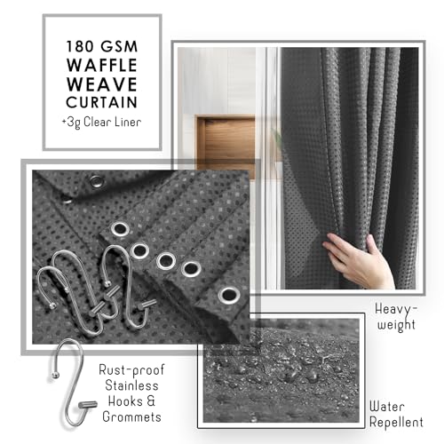 Clara Clark Bathroom Accessories Set - Bathroom Set, Bathroom Accessory Set, Shower Curtain Set, Toilet Brush, Trash Can & Soap Dispenser - Grey - 20PC - color: Grey, size: Complete Set