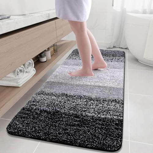 Arotive Microfiber Bathroom Rugs, Shaggy Soft and Absorbent Bath Rug, Thick Plush Machine Washable Dry Bath Mats for Bathroom, Tub and Shower, 59x35, Black, Rectangular - color: Black, size: 59" X 35"