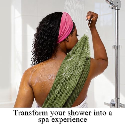 SubSahara Authentic African Net Sponge - 4 Pack Exfoliating Bath & Shower Loofah Sponge for Body & Face, Gentle Scrubber for All Skin Types, Travel, Durable - color: Brown,linen,olive Green,light Green