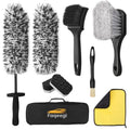 9PCS Wheel Detailing Kit Metal-Free Scratch-Free Boar Hair Rim Brush | Scratch-free boar hair & microfiber, dual-hardness tire pads, towel, storage bag, multi-vehicle wheel care gift set - color: 9