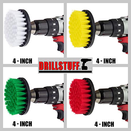 Drill Brush Attachment Power Scrubber Brush Set - 4in 4 Piece Soft, Medium and Stiff Power Scrubbing Brushes Drill Attachment – Spin Brushes for Cleaning Showers, Tubs, Bathroom, Tile, Grout, Carpet - size: 4in Diameter Brushes (4 Piece Set)