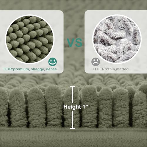 HOMEIDEAS Bathroom Rugs Set 2 Pieces, Ultra Soft Non Slip Absorbent Chenille Toilet Bath Mat Set (Sage Green) - color: Green-sage Green, size: 1'8" x 2'8" (U Shape 20"x24"+20"x32")