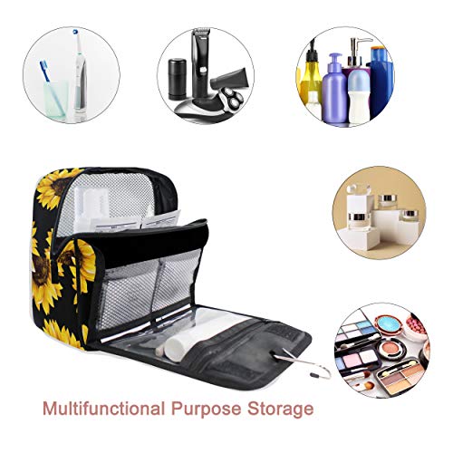 senya Hanging Travel Toiletry Bag Kit Makeup Case Cosmetics Organizer for Men Women - color: Black Sunflower