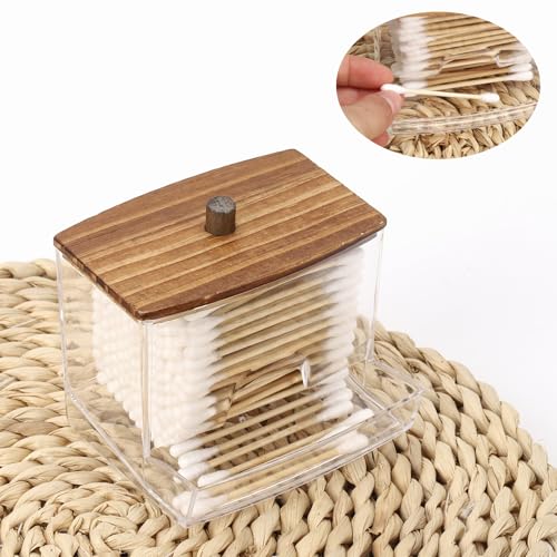 Tbestmax 10oz Qtip Holder Dispenser with Black Wood Lids, Big Cotton Swab Holder Bathroom Accessories Organizer for Storage-Qtips Cotton Ball, Floss Container - color: 1Pc-Black