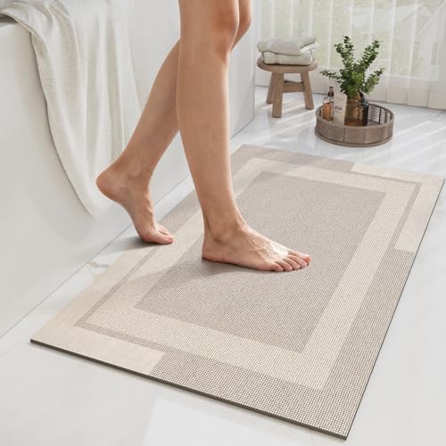 YDKGL Non Slip Bath Mat, Rubber Backing Ultra Thin Bathroom Rugs Fit Under Door Quick Dry Super Absorbent Washable Bath Rug Shower Mat for Bathroom Floor Bathtub Shower Sink, Easy Care Beige 20"x 32" - color: A- Beige, size: 20” x 32“