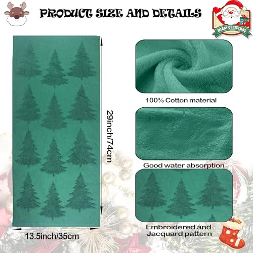 2 Pack Christmas tree Hand Towels 100% Cotton Jacquard holiday Kitchen dish Towels Retro Neutral Dark Green Bathroom Towels Set gift Seasonal Xmas Winter Bathroom Decor (Dark Green Christmas tree) - color: Dark Green Christmas Tree