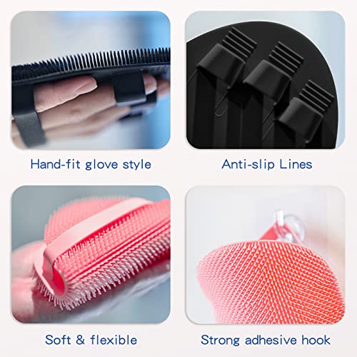 Manmihealth Silicone Back Scrubber (Thick Bristles) & Bath Glove & Face Brush Set (3PCS), Super-Exfoliating & Lathering Body Scrubber, Shower Brush, Face Scrubber Combination, with a Free Hook (Gray) - color: Gray, size: Thick Bristles Set