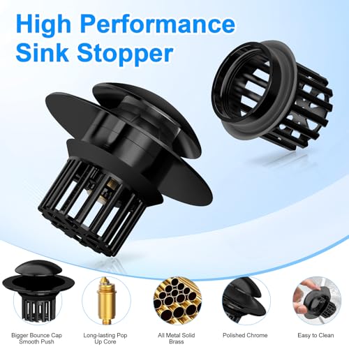 Universal 3 in 1 Bathroom Sink Drain Strainer,Pop Up Bathroom Sink Stopper with Removable Filter Basket,Sink Hair Catcher,Bathroom Drain Stopper Sink Plug for 1.1"-1.65" Basin Drain Holes Black - color: Black