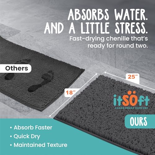 Small Chenille Bath Mats 25"x18", Plush Absorbent Bath Mats Quick Dry, Soft & Machine Washable, Non Slip Carpet for Bathroom, Thick Bathroom Rugs, Shower Restroom Rug Mat, Alfombras De Bano, Bathrugs - color: Charcoal Gray, size: 25" x 18" (Rectangular)