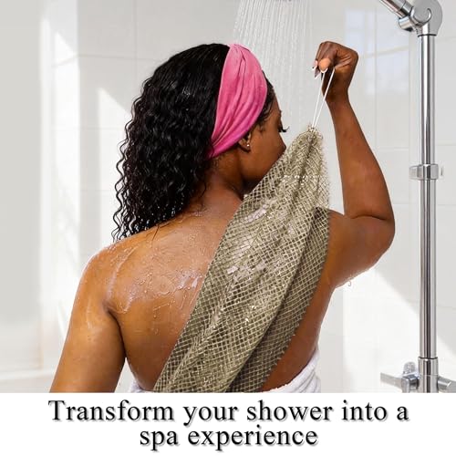 SubSahara Authentic African Net Sponge - 2 Pack Exfoliating Bath & Shower Loofah Sponge for Body & Face, Gentle Scrubber for All Skin Types, Travel, Durable (Linen & Brown) - color: Linen & Brown