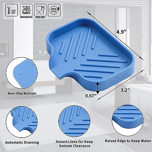 MicoYang Silicone Soap Dish with Drain Spout, Self-Draining Sink Organizer Tray for Bathroom & Kitchen, Sponges, Dispensers & Soap Holder, Non-Slip & Dishwasher Safe, Lichen Blue (Compact, 4.9"×3.2") - color: Lichen Blue, size: S(4.9"×3.2")