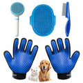 NVNAN 5-Piece Dog Grooming Brush Set with Grooming Gloves | Includes deshedding comb, shampoo brush, and pet hair removal tools for shedding, bathing, and brushing - color: Blue-4