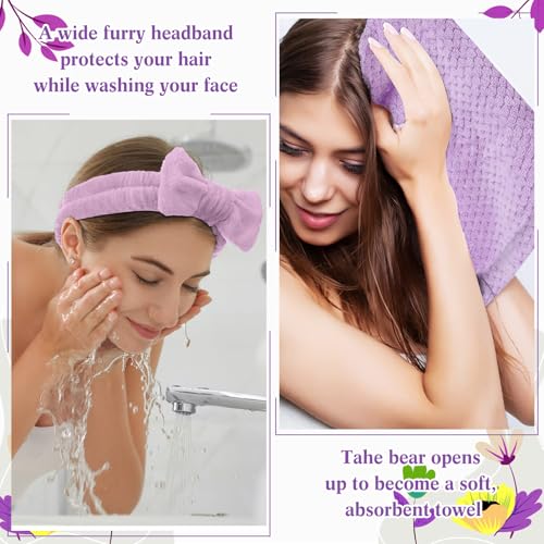 6 Set Spa Gifts Bulk for Women, Sleepover Party Favors Supplies for Bridesmaid Bridal Shower Wedding Guests Baby Shower Birthday Gift with Towels Socks Hair Tie Clip Eye Masks(Purple) - color: Purple