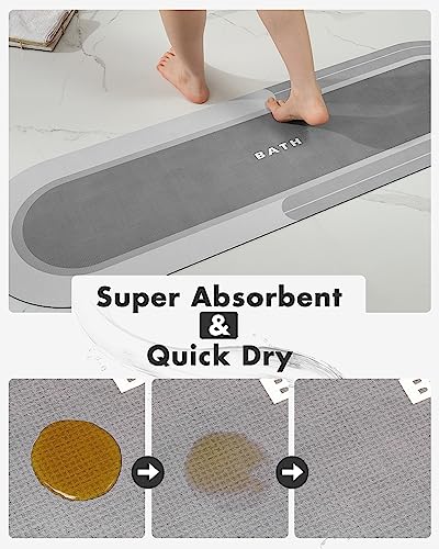 MontVoo Bath Mat Runner - Long Non Slip Absorbent Quick Dry Thin Bath Rug for Bathroom Floor Mat - Rubber Backed - Stain Resistant - Easy Care - Gray 17"x50" - color: Grey, size: 17"x50"