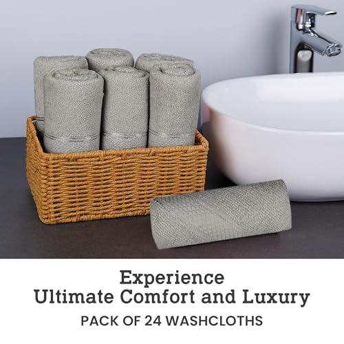Casa Lino Face Towels & Body Wash Cloths for Showering - 100% Cotton Wash Cloths for Bathroom - Highly Absorbent & Quick Drying Washcloth Set - Cotton Washcloths 24 Pack (12" x 12") - (Silver Grey) - color: Silver