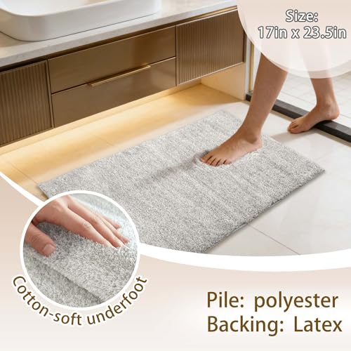 VOOVA & MOVAS Non-Slip Bathroom Rug，Ultra Soft & Quick Dry Bath Mat， Machine Washable Microfiber Shaggy Bath Rug， Plush Water Absorbent Shower Mat for Floor and Sink， 24x17 Inches，Light Gray - color: Light Gray, size: 24"x17"