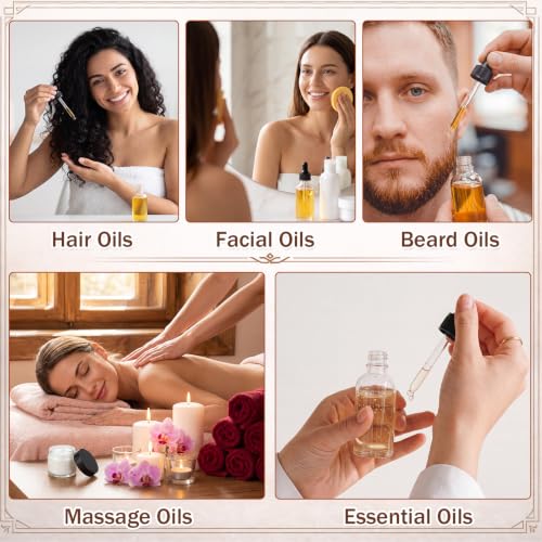 48 Pcs Clear Glass Jars and Dropper Bottles Set, 2 oz Cream Jars with Black Lids 1.7 oz Clear Dropper Bottles, with Label and Mini Spatula, for Essential Oil, Lotions, Massage Oil, Spa Salon - color: Clear