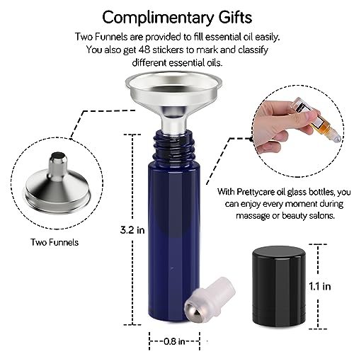 PrettyCare 10 ml 4 Pack Essential Oil Roller Bottles with Stainless Steel Roller Ball - Refillable Leak-proof Empty Thick Blue Glass Roll on Bottles with Black Caps for Travel, Perfume - color: Blue with Black Cap, size: 4 Pack