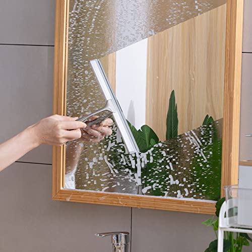Shower Squeegee for Shower Doors 10 Inch Bathroom Squeegee for Windows,Kitchen,Mirror and Car Glass, Stainless Steel with Adhesive Hook - color: Brushed Nickel