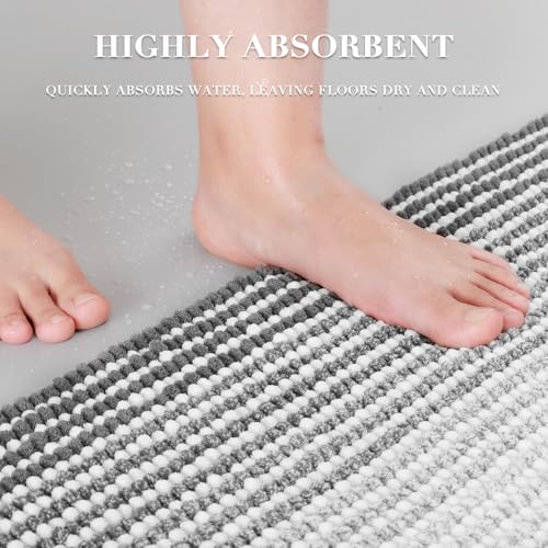 BSICPRO Bathroom Rugs Sets 3 Piece, Toilet Rugs U-Shaped Contour Bath Mat Set, Striped Absorbent Non Slip Chenille Shower Mat, Gray - color: Grey, size: 20"x32"+16"x24"+U Shape 20"x24"