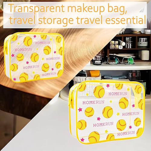 Clear Makeup Bags TSA Approved Toiletry Bag-2Pack，Clear TravelBags for Toiletries, Carry on Airport Airline Compliant Bag,Baseball - color: Yellow Baseball-2pcs