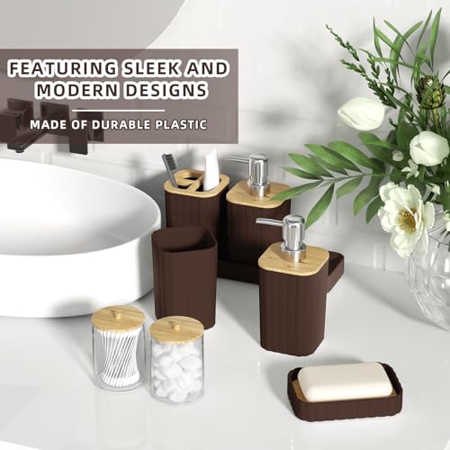 XLHOMO Bathroom Set - Elegant Brown Bathroom Set, 10PC Brown Bathroom Accessories Set, Bathroom Sets with Toilet Brush, Bathroom Trash Can - size: Bath Set, style: Brown