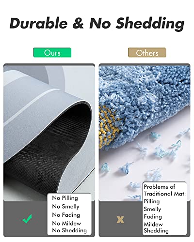 MontVoo Bath Mat Runner - Long Non Slip Absorbent Quick Dry Thin Bath Rug for Bathroom Floor Mat - Rubber Backed - Stain Resistant - Easy Care - Blue17 x50 - color: Blue, size: 17"x50"