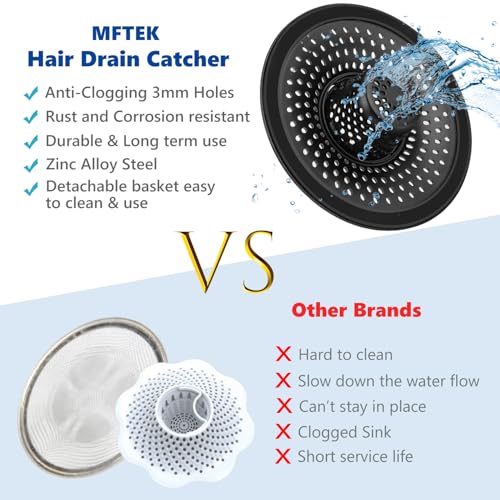 MFTEK Drain Hair Catcher Tub Drain Protector, Stainless Steel Bathtub Shower Drain Hair Stopper Strainer Trap for Shower Bathroom Sink to Catch Hair (Black) - color: Black